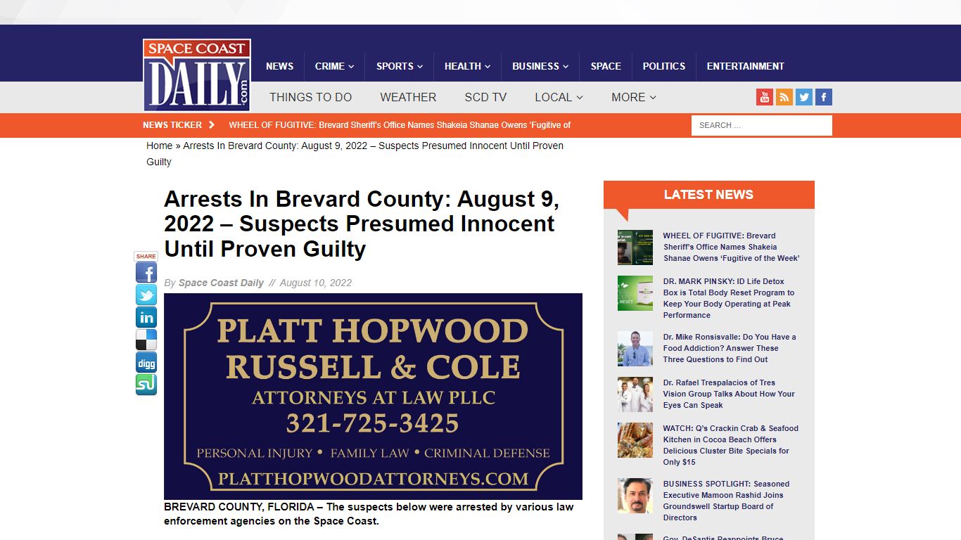 Arrests In Brevard County: August 9, 2022 – Suspects Presumed Innocent ...